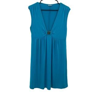Trina Turk Teal Plunging Neckline Dress Coverup Womens L Beach Resort Vacation